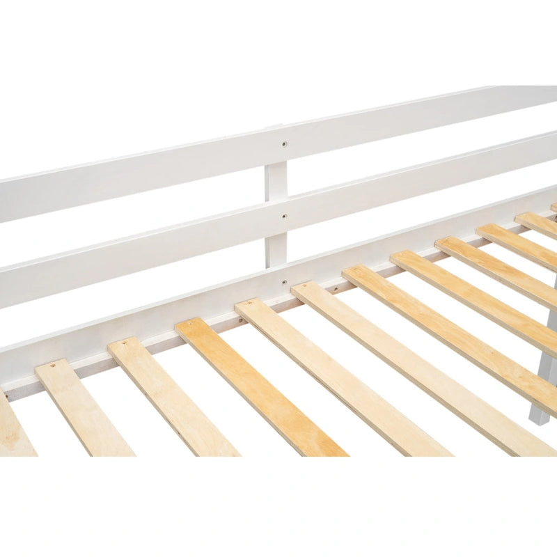 Twin Wood Low Loft Bed with Reversible Ladder, Slide and Guardrails