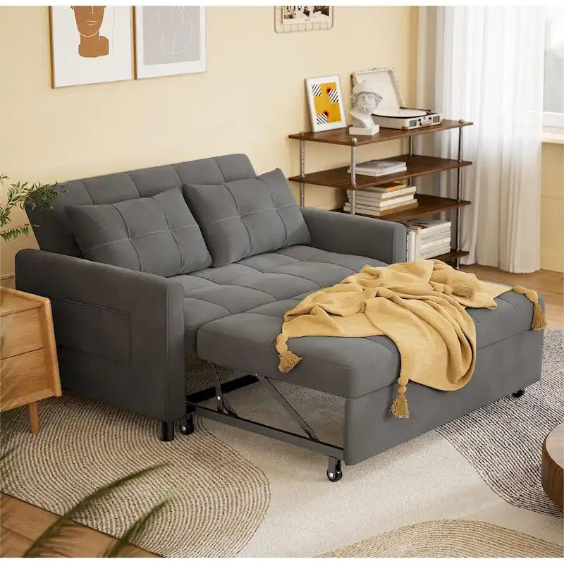 3-in-1 Convertible Loveseat Sofa Bed with Pull-Out Bed and Adjustable Backrest
