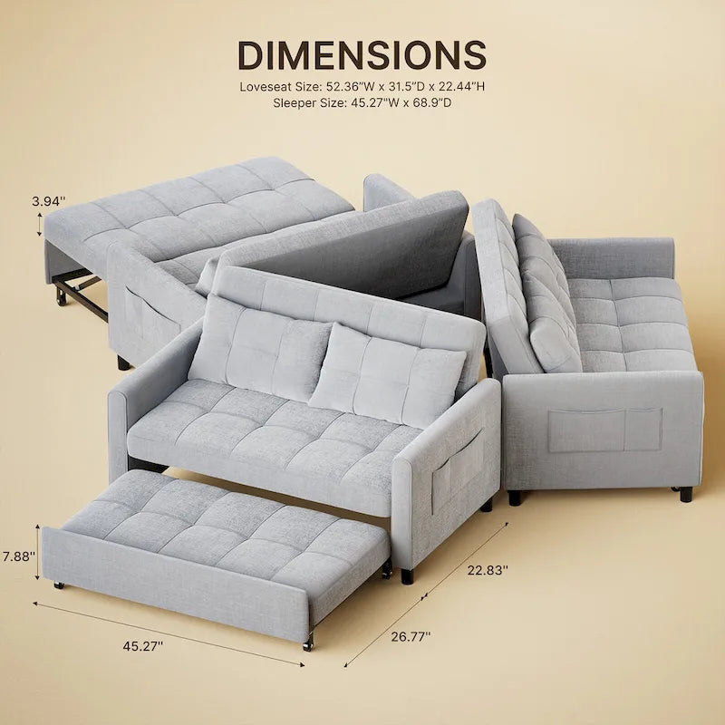 3-in-1 Convertible Loveseat Sofa Bed with Pull-Out Bed and Adjustable Backrest