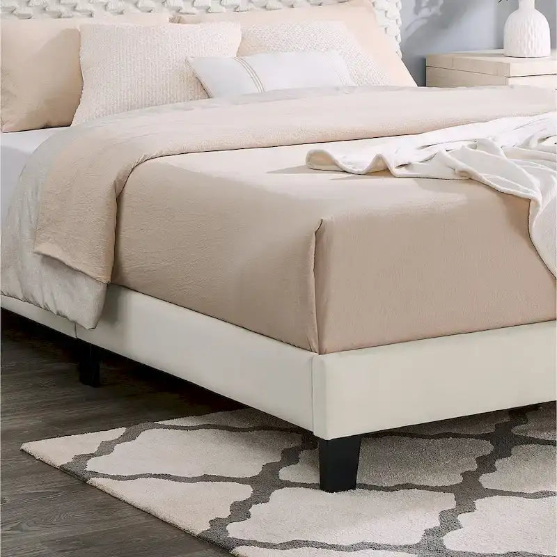 Twin Platform Bed with Adjustable Headboard - White Dove Fabric