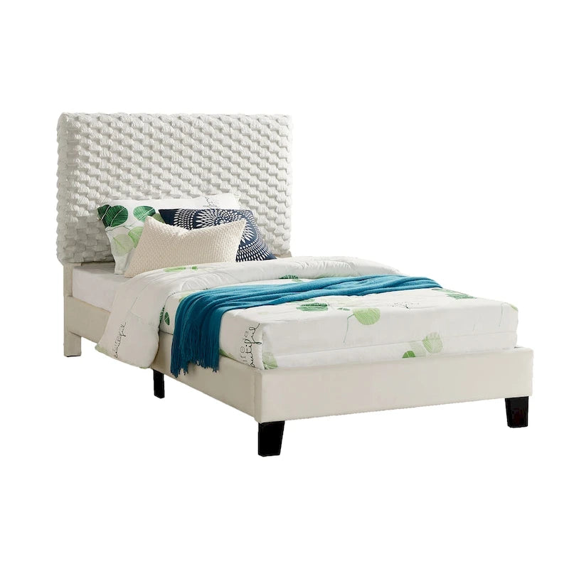 Twin Platform Bed with Adjustable Headboard - White Dove Fabric
