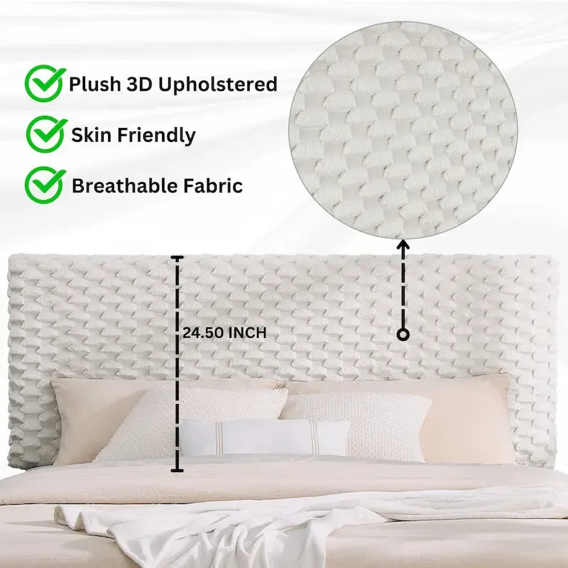 Twin Platform Bed with Adjustable Headboard - White Dove Fabric
