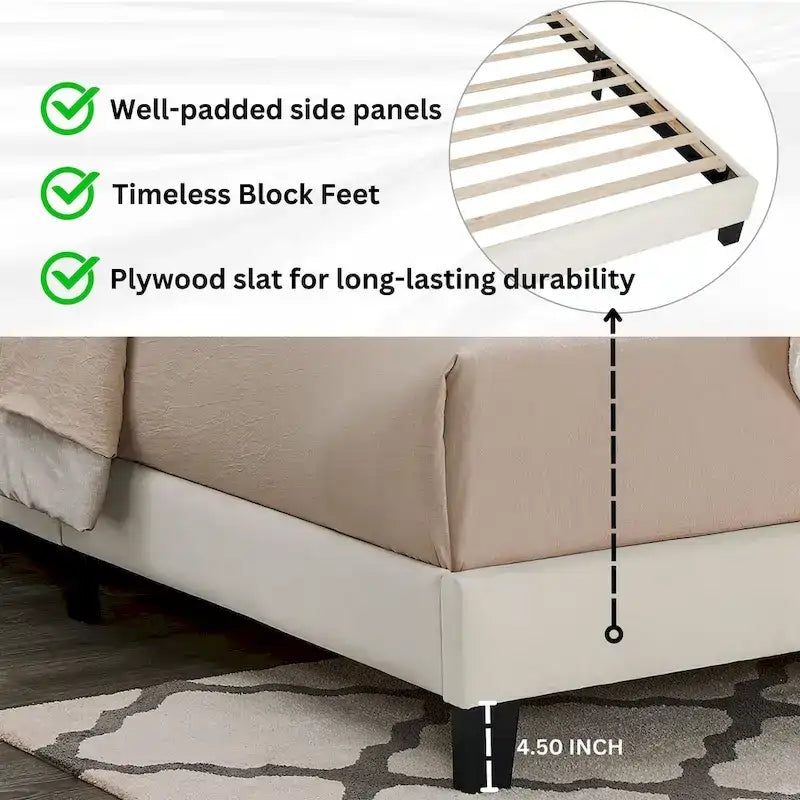 Twin Platform Bed with Adjustable Headboard - White Dove Fabric