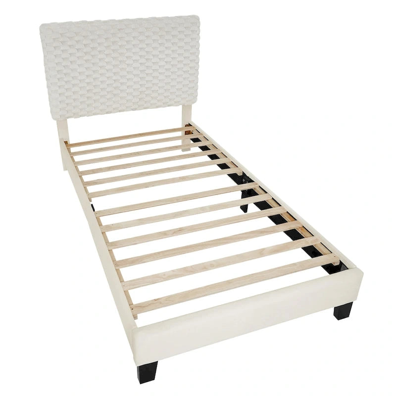 Twin Platform Bed with Adjustable Headboard - White Dove Fabric