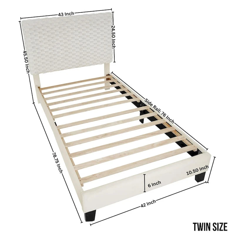 Twin Platform Bed with Adjustable Headboard - White Dove Fabric