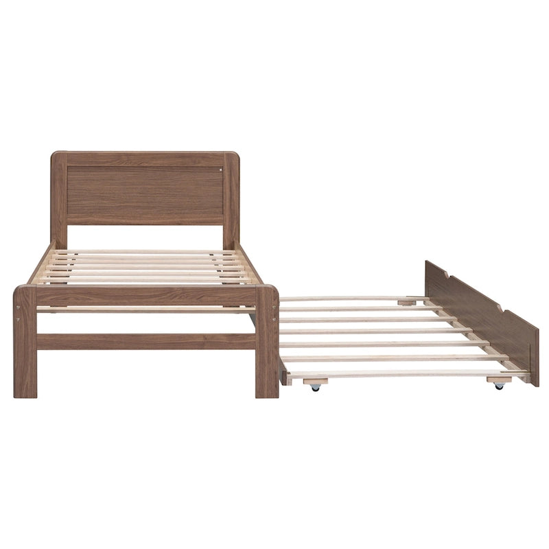 Brown Solid Wood Twin Bed with Pull-Out Trundle