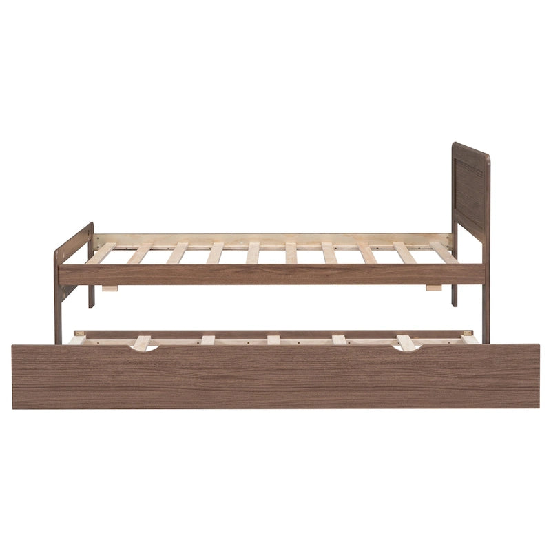 Brown Solid Wood Twin Bed with Pull-Out Trundle