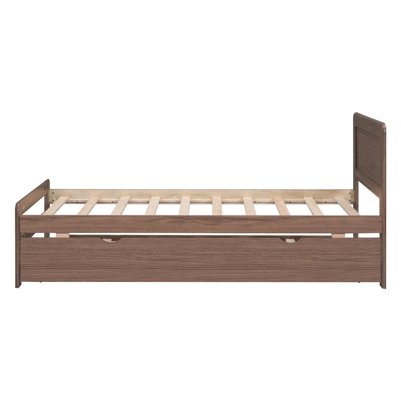 Brown Solid Wood Twin Bed with Pull-Out Trundle