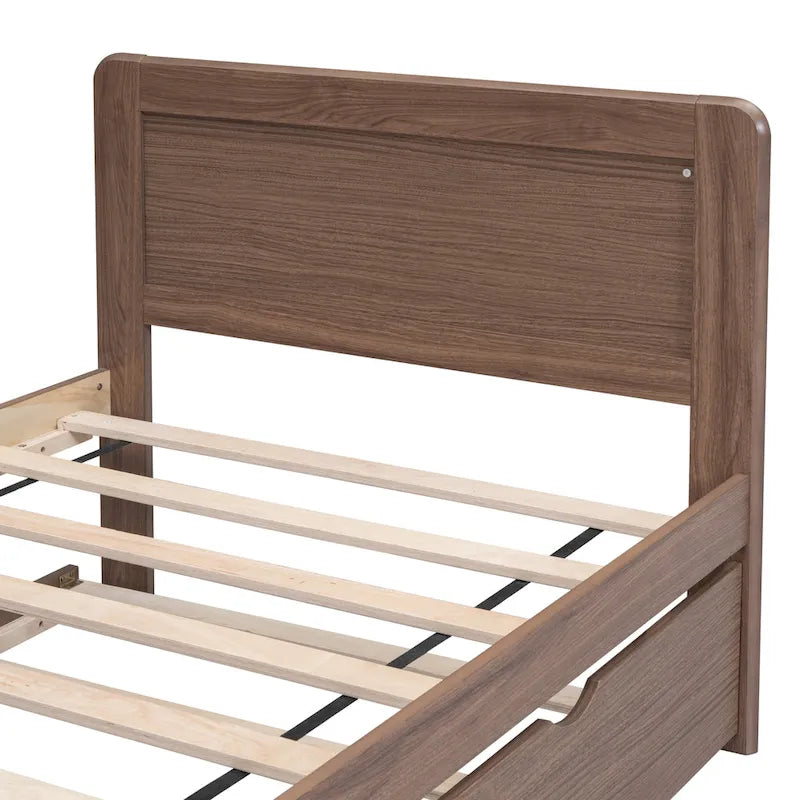 Brown Solid Wood Twin Bed with Pull-Out Trundle