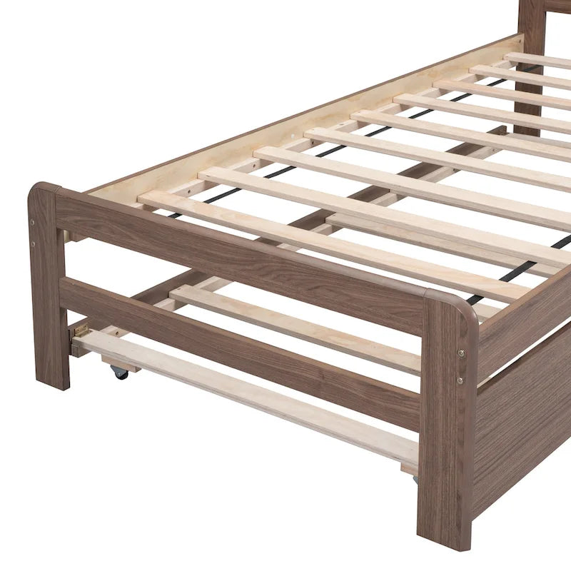 Brown Solid Wood Twin Bed with Pull-Out Trundle