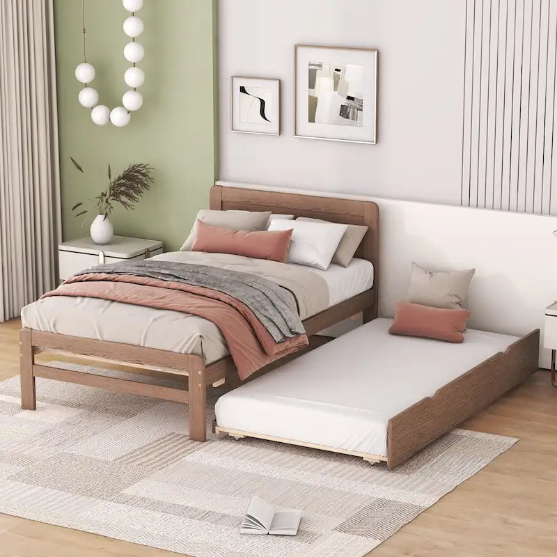 Twin Solid Wood Platform Bed with Trundle