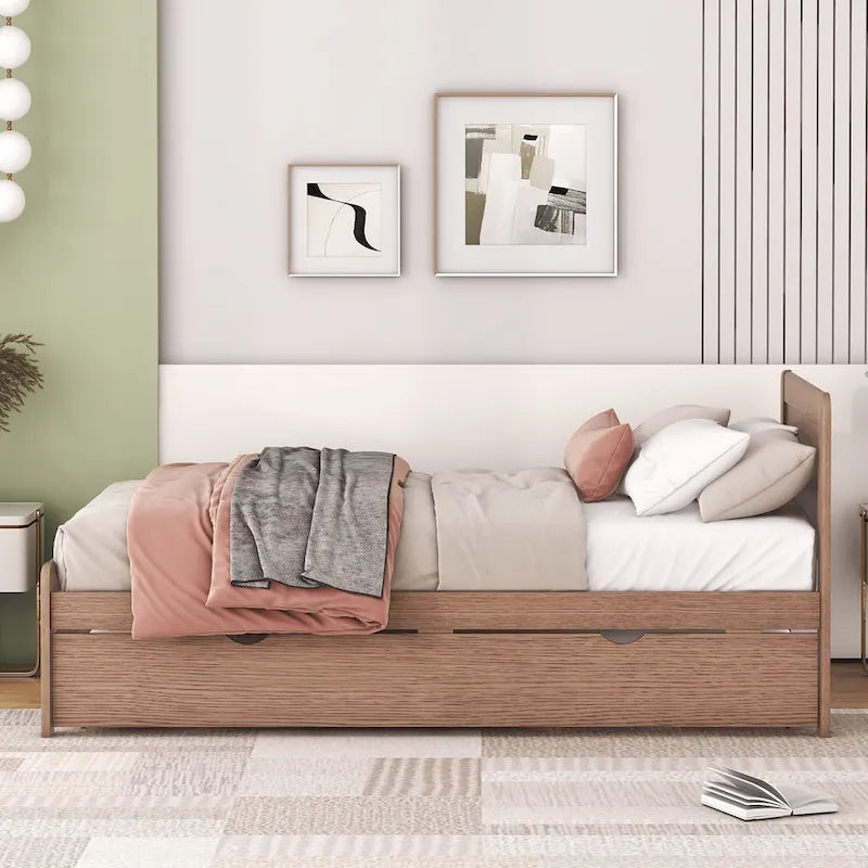 Twin Solid Wood Platform Bed with Trundle