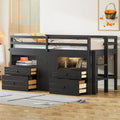Twin Solid Wood Loft Bed with 4 Drawers, Cabinet and Shelves