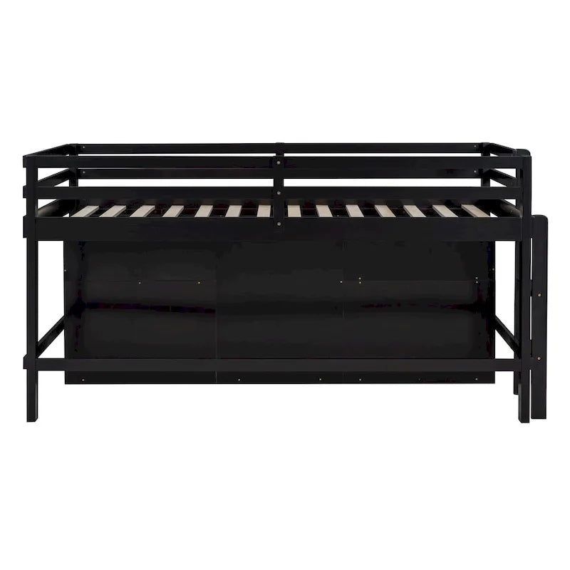 Twin Solid Wood Loft Bed with 4 Drawers, Cabinet and Shelves
