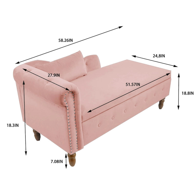 Pink Velvet Button Tufted Chaise Lounge with Storage