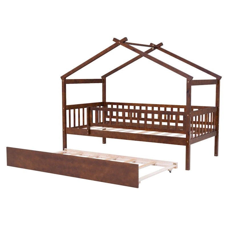 Twin Pine House Bed with Twin Trundle