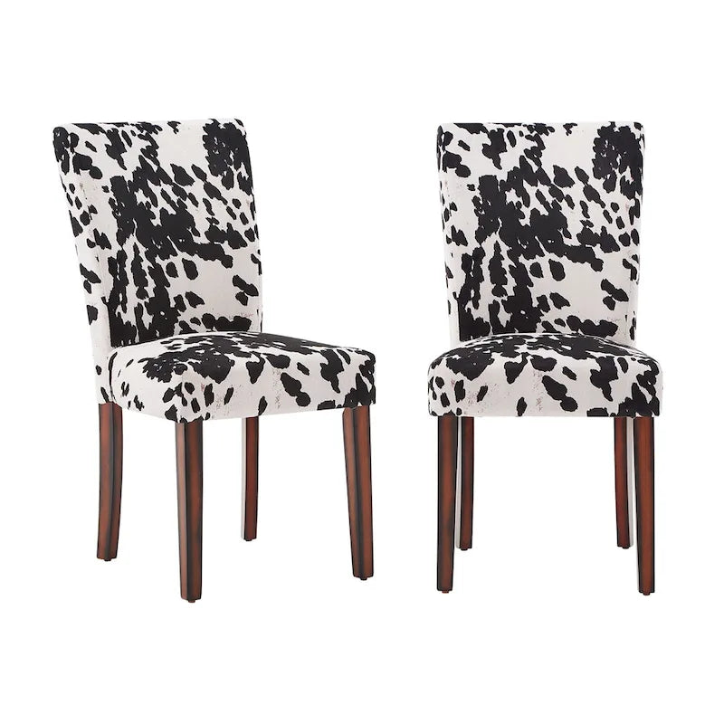 Cowhide Print Parsons Dining Chairs with Wood Legs - Set of 2