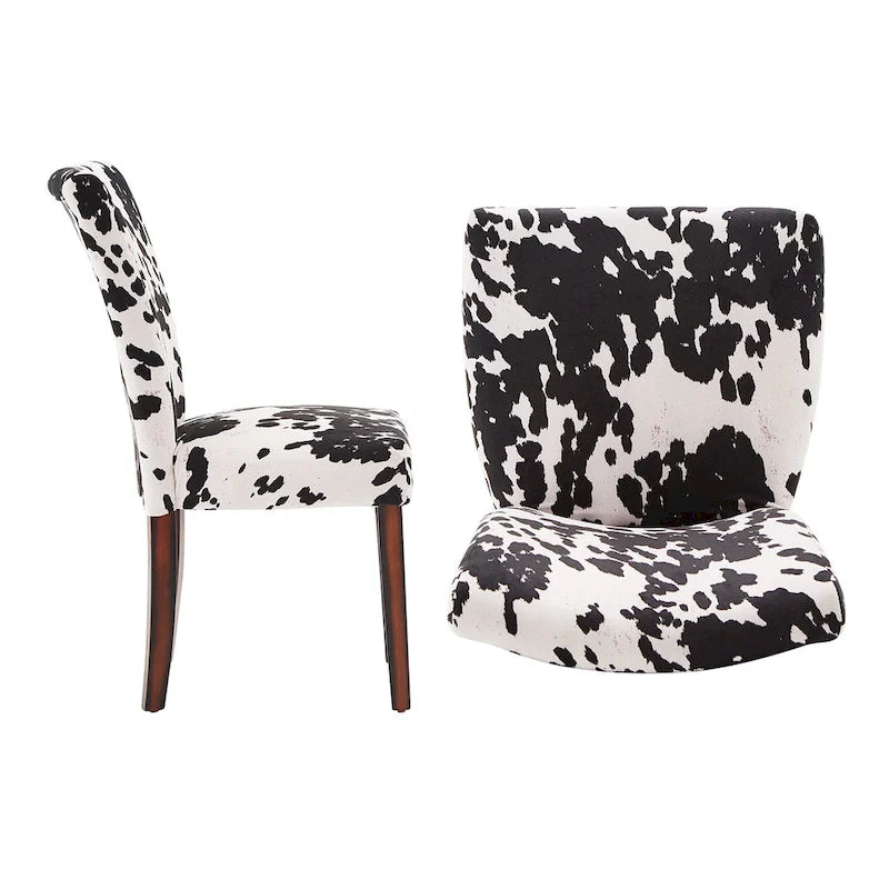 Cowhide Print Parsons Dining Chairs with Wood Legs - Set of 2