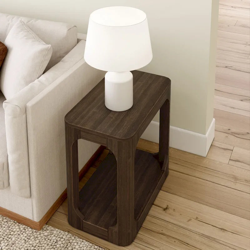 Solid Pine Rectangular Side Table with Bottom Shelf - 25"