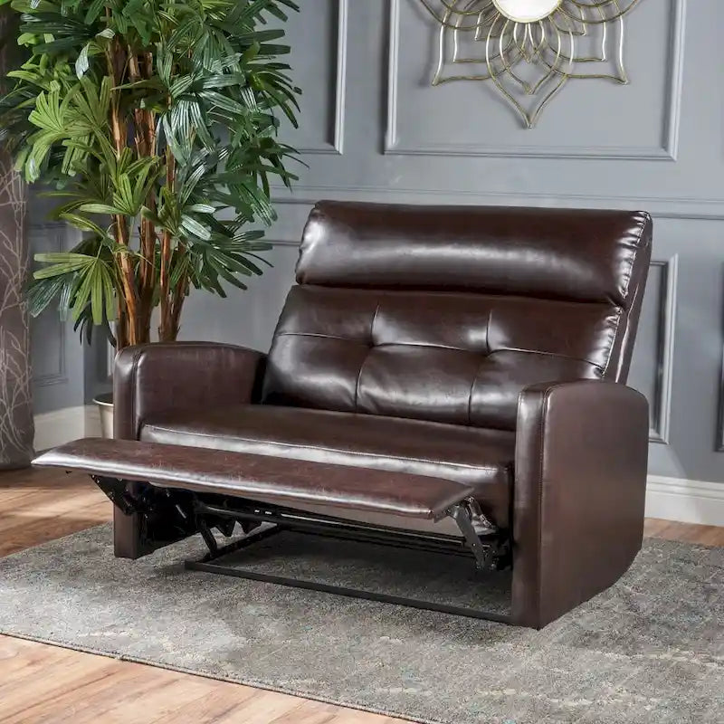 2-Seater Faux Leather Push-Back Recliner Club Chair with Button Tufting
