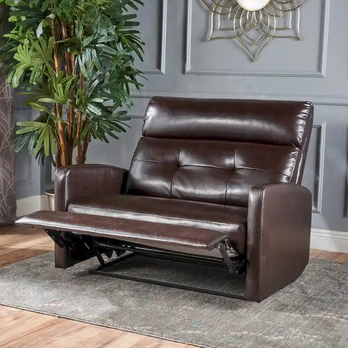 2-Seater Faux Leather Push-Back Recliner Club Chair with Button Tufting
