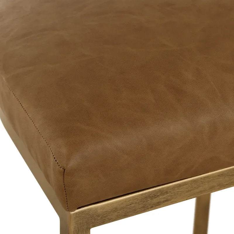 Gold Half-Moon Metal Base Counter Stool with Camel Faux Leather Cushion