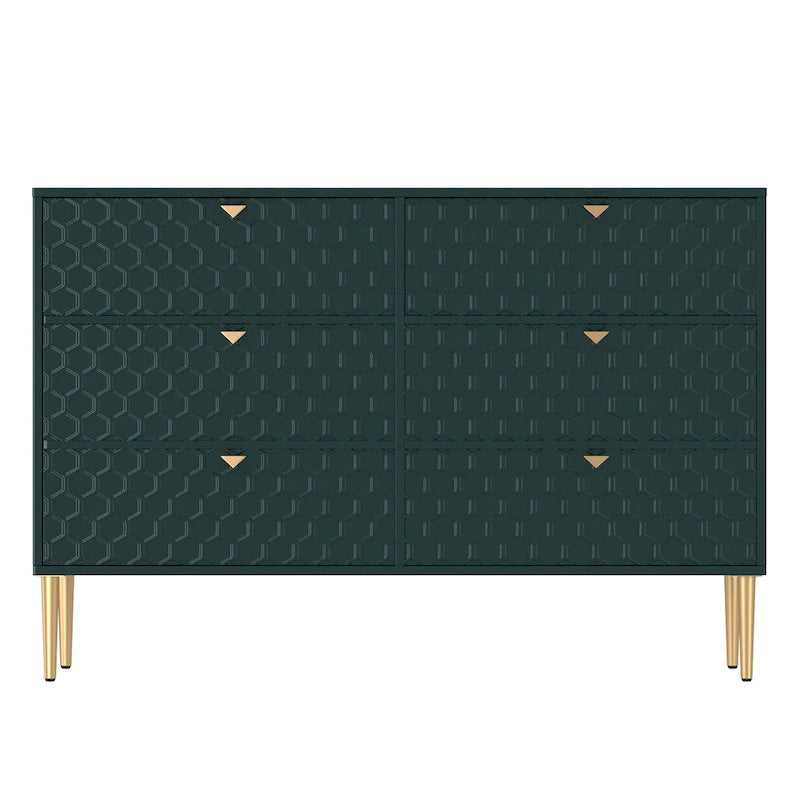 6-Drawer Dresser Chest with Honeycomb Pattern and Gold Metal Legs