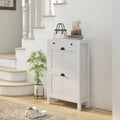 Slim Freestanding Shoe Cabinet with 2 Flip Drawers and Adjustable Shelves