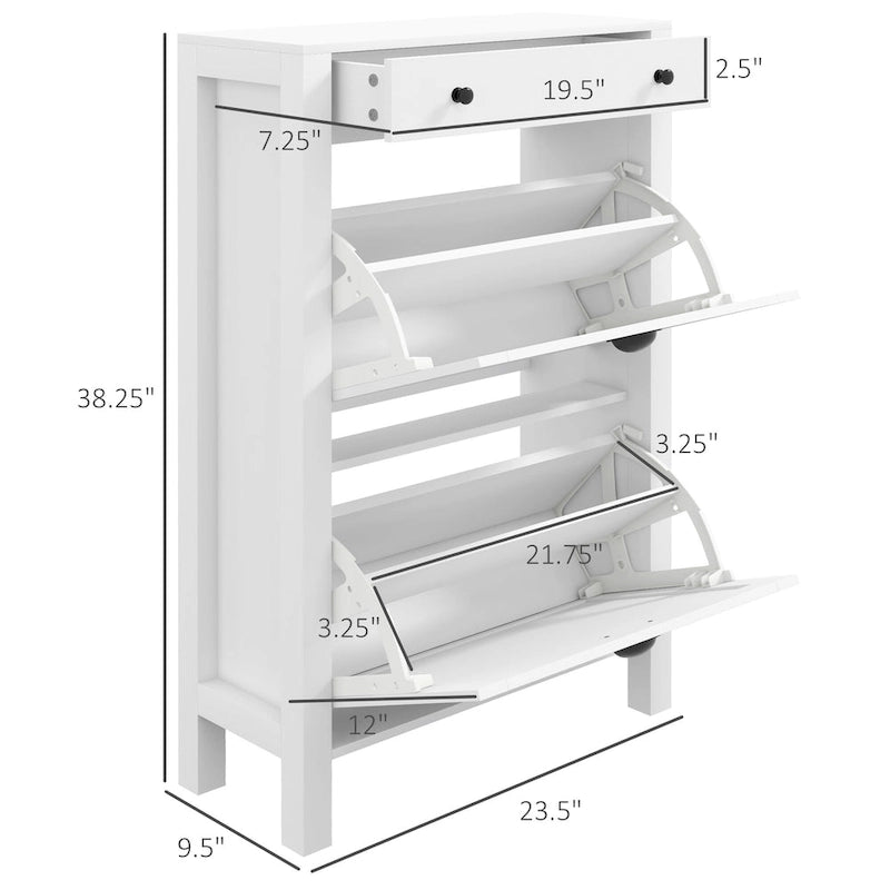 Slim Freestanding Shoe Cabinet with 2 Flip Drawers and Adjustable Shelves