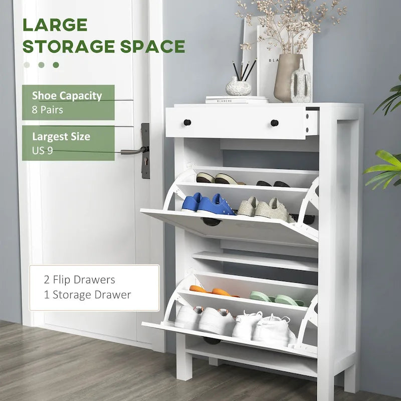 Slim Freestanding Shoe Cabinet with 2 Flip Drawers and Adjustable Shelves
