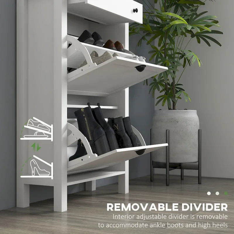 Slim Freestanding Shoe Cabinet with 2 Flip Drawers and Adjustable Shelves