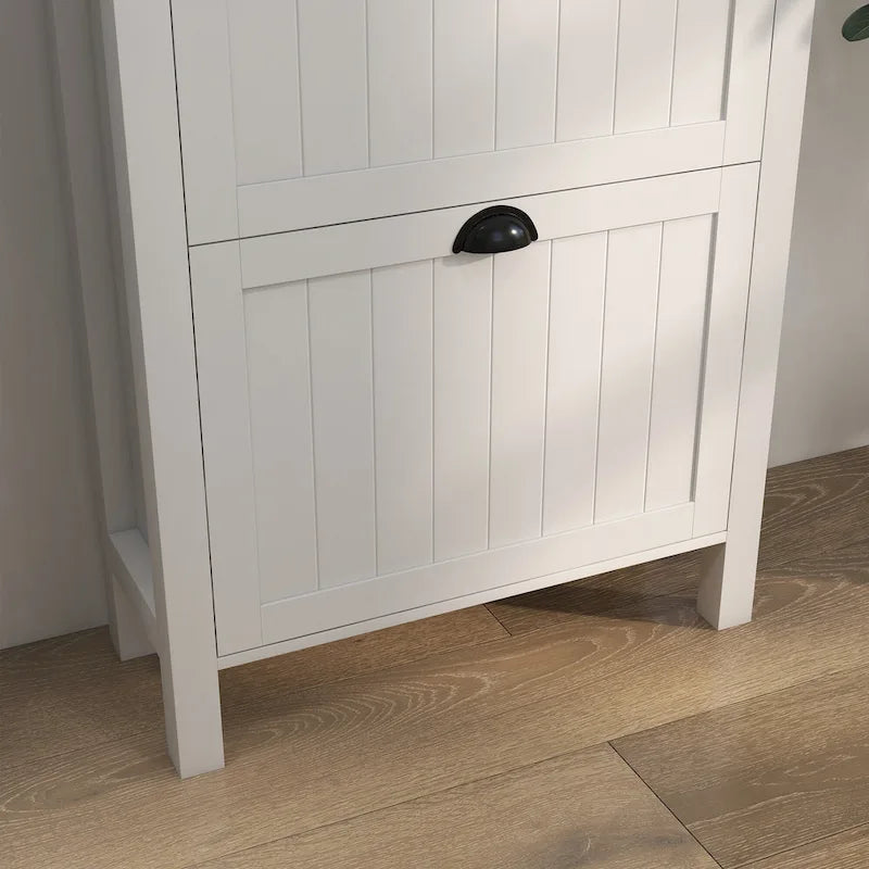 Slim Freestanding Shoe Cabinet with 2 Flip Drawers and Adjustable Shelves