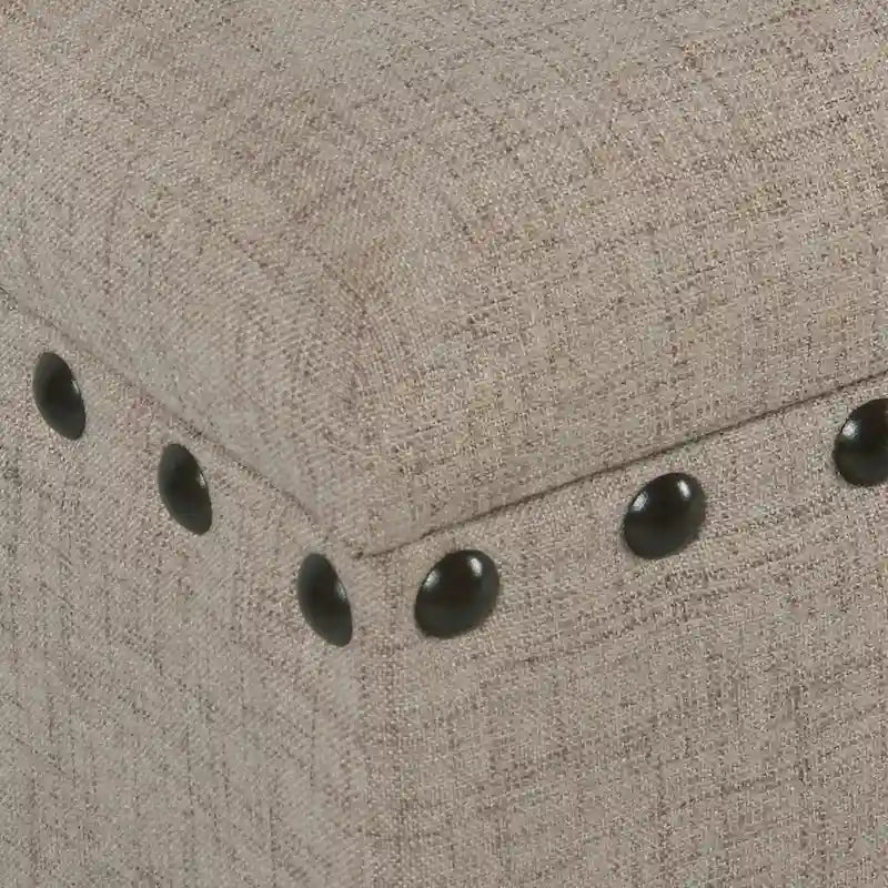 Tufted Linen Storage Bench with Nailhead Trim and Wood Legs