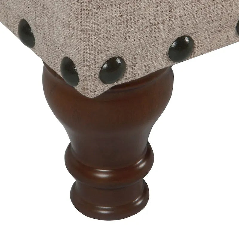 Tufted Linen Storage Bench with Nailhead Trim and Wood Legs