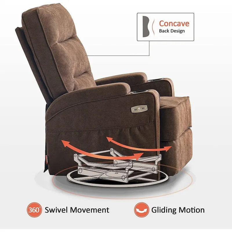 Electric Power Swivel Glider Recliner with Heat and Massage