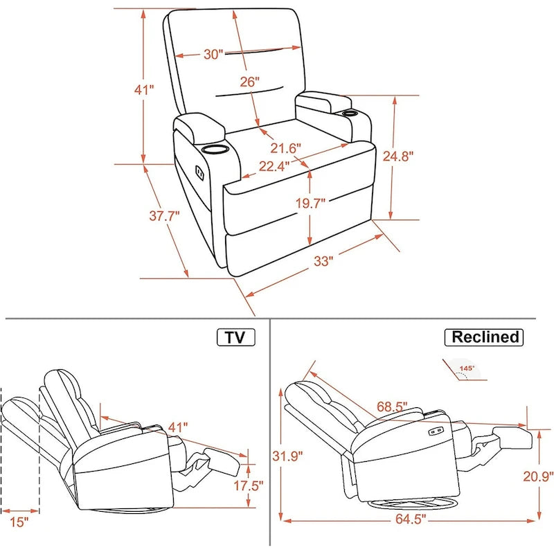 Electric Power Swivel Glider Recliner with Heat and Massage