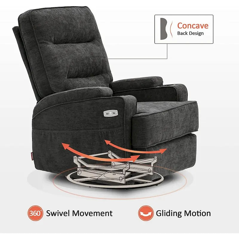 Electric Power Swivel Glider Recliner with Heat and Massage