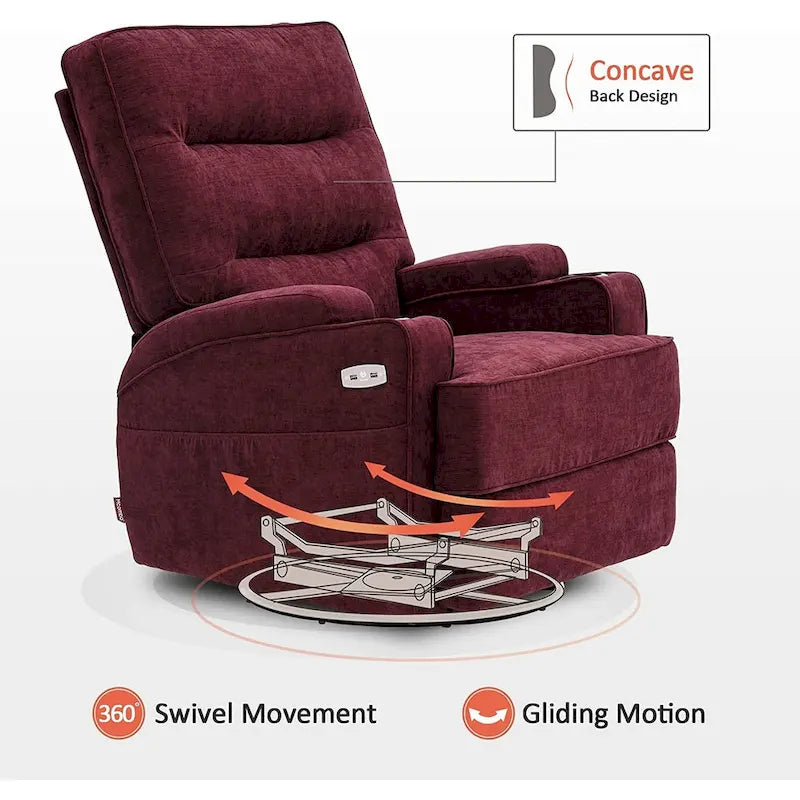 Electric Power Swivel Glider Recliner with Heat and Massage