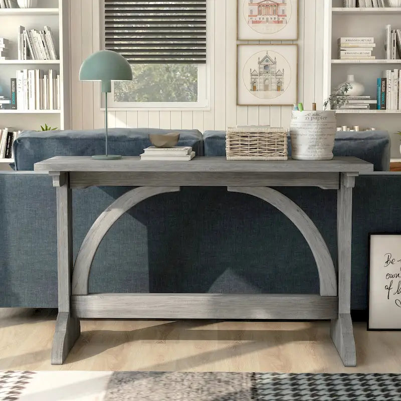 47" Rustic Oak Finish Sofa Console Table with Trestle Base