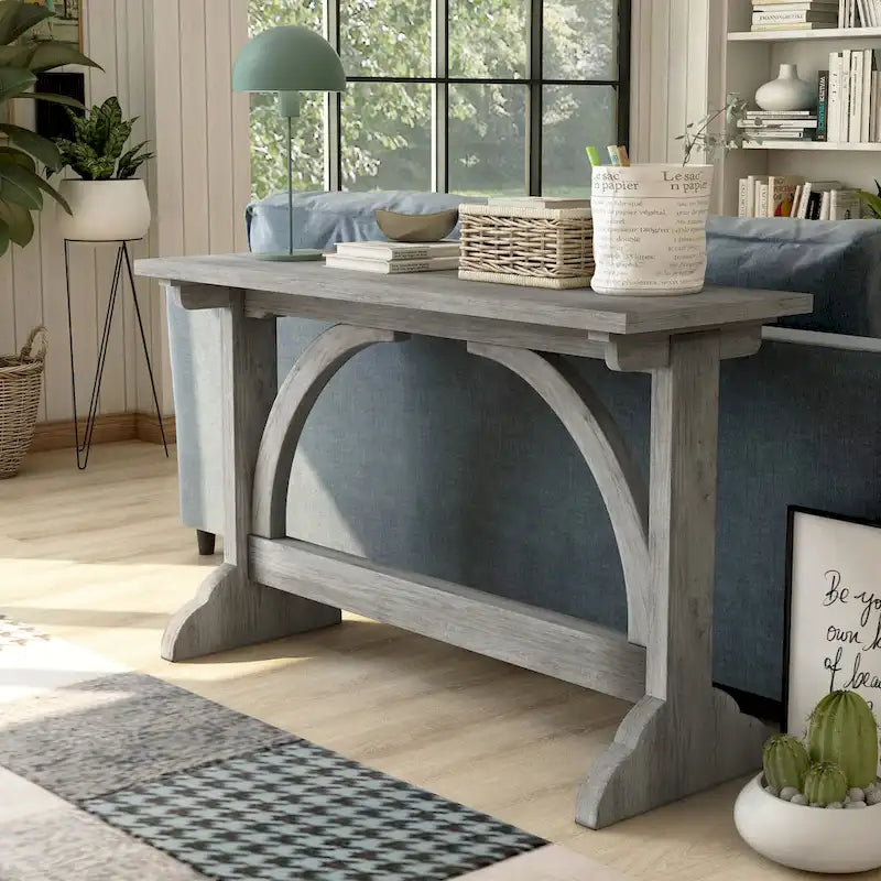 47" Rustic Oak Finish Sofa Console Table with Trestle Base