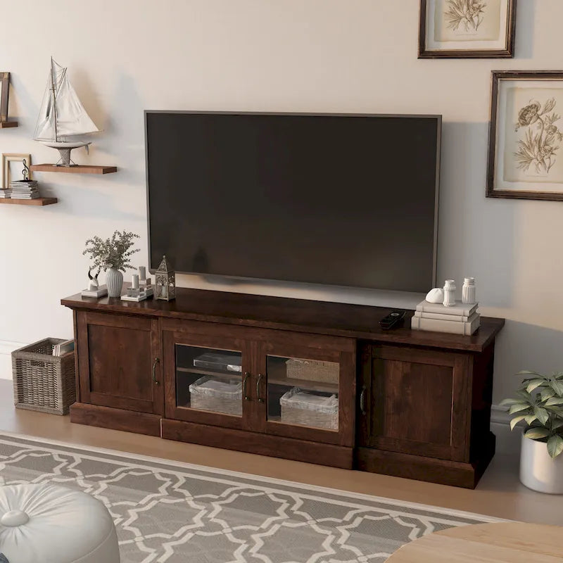 68" Rustic TV Console with 6 Shelves and 4 Doors - Fits up to 66" TVs