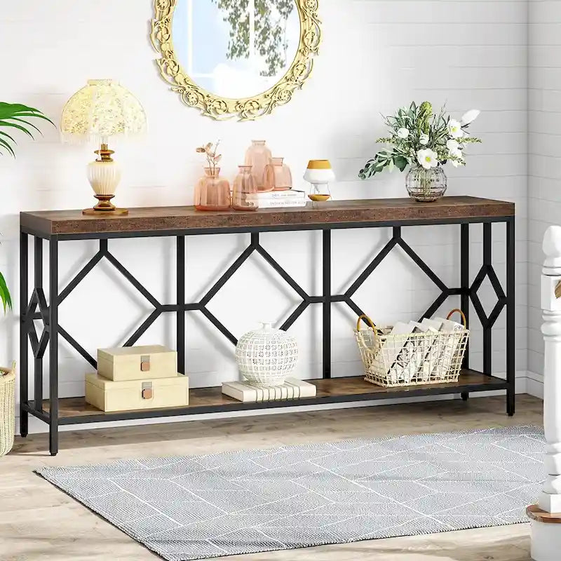 70.9" Industrial Narrow Sofa Console Table with Open Shelf