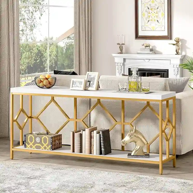 70.9" Industrial Narrow Sofa Console Table with Open Shelf