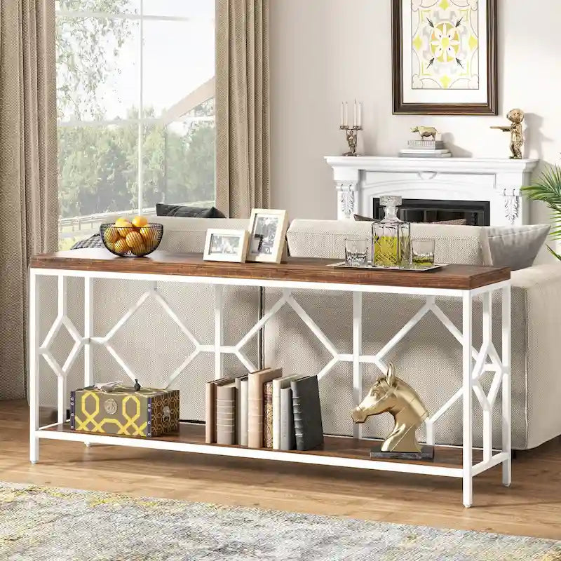 70.9" Industrial Narrow Sofa Console Table with Open Shelf