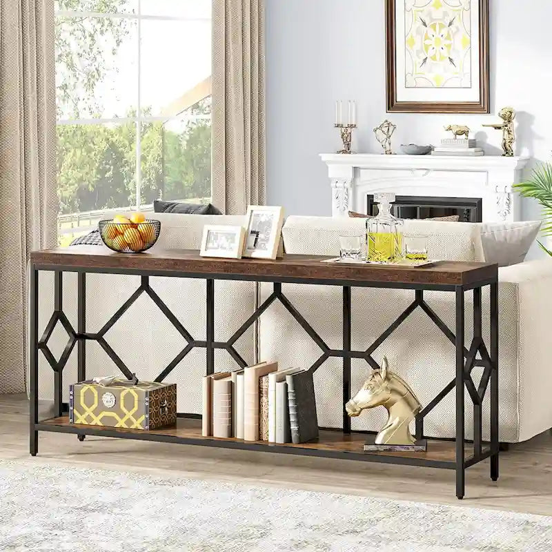70.9" Industrial Narrow Sofa Console Table with Open Shelf
