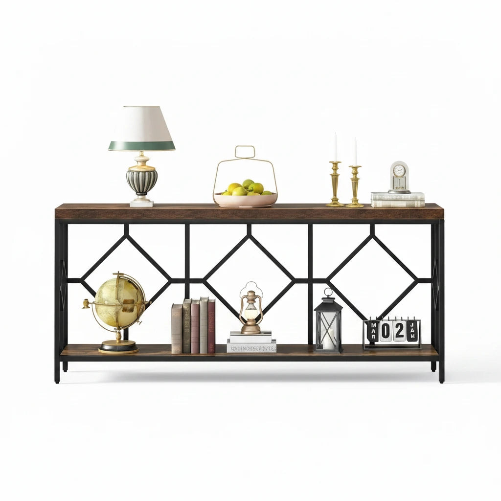 70.9" Industrial Narrow Sofa Console Table with Open Shelf