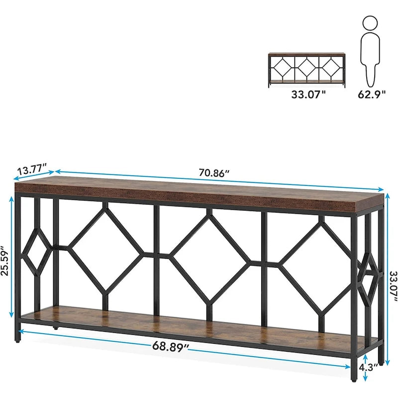 70.9" Industrial Narrow Sofa Console Table with Open Shelf