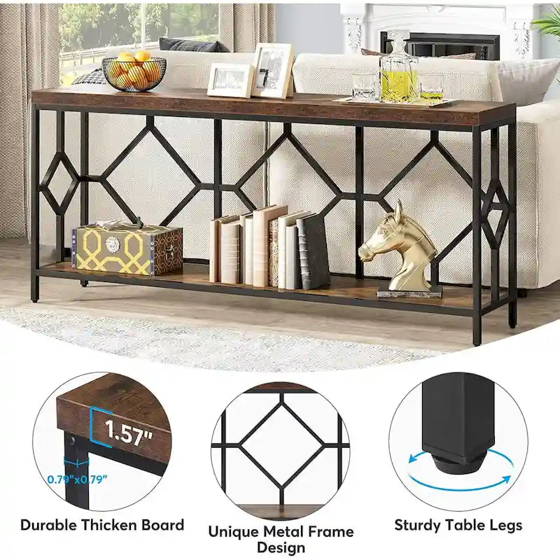 70.9" Industrial Narrow Sofa Console Table with Open Shelf