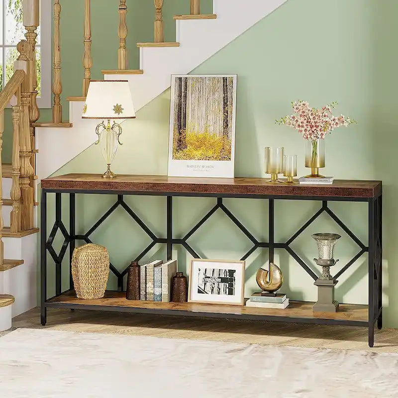 70.9" Industrial Narrow Sofa Console Table with Open Shelf