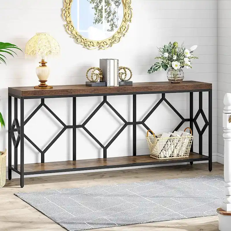 70.9" Industrial Narrow Sofa Console Table with Open Shelf